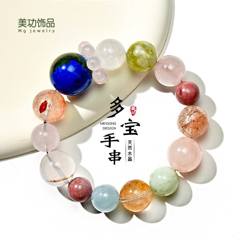 Natural crystal bracelet, large multi-treasure amethyst aquamarine red glue flower single circle bracelet.
