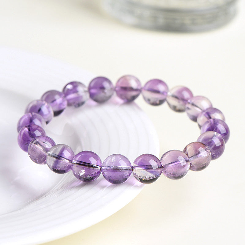 Grade 7A old mine purple rabbit hair round bead bracelet, ice purple rabbit hair crystal loose bead bracelet.