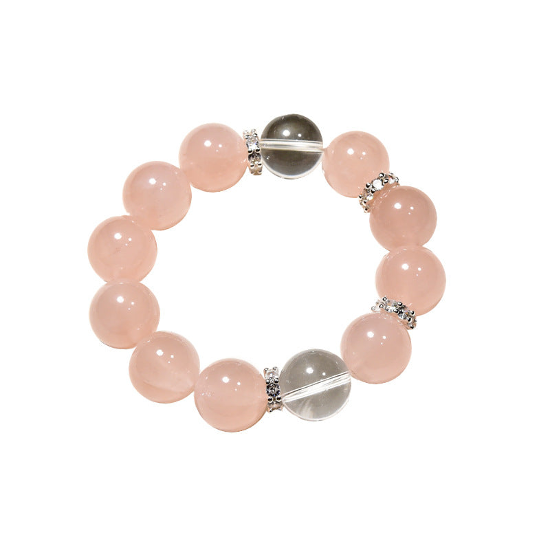 Horse powder bracelet, peach blossom luck powder crystal bracelet, white crystal transfer beads, sweet and beautiful women's bracelet.
