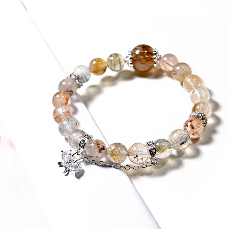 Natural color rabbit hair crystal beaded bracelet women's fashion high sense black gold super seven black hair crystal bracelet