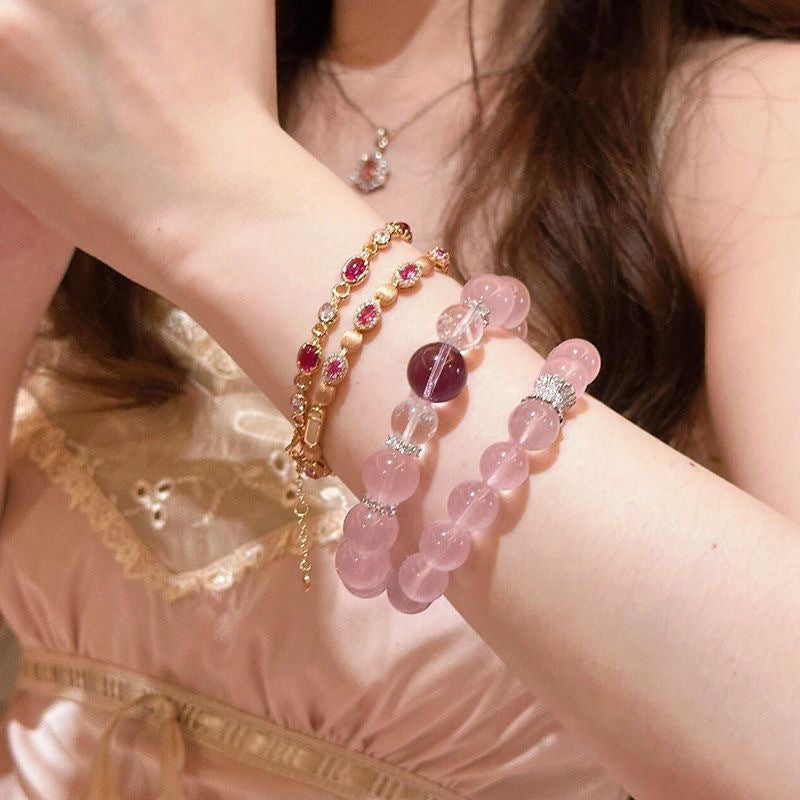 Natural pink crystal bracelet increases peach blossom luck bracelet girls amethyst transfer bead jewelry