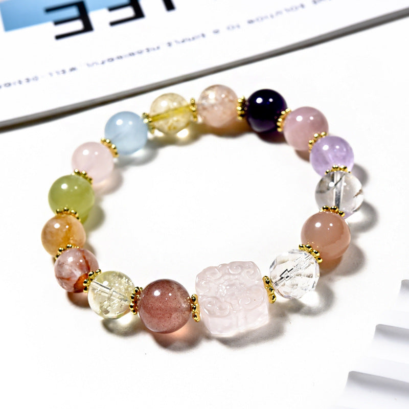 Ruyi Sugar Cube Duobao Powder Crystal Beaded Bracelet Women's Fashion High-end Aquamarine Bracelet