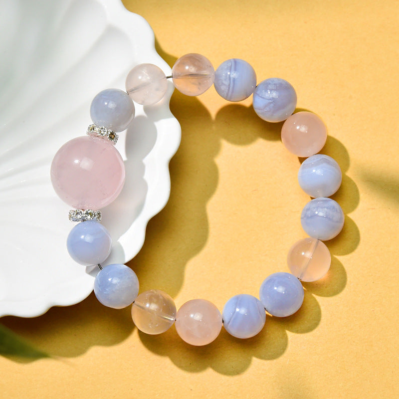 Natural pink crystal bracelet DIY handmade round bead natural blue agate crystal bracelet.