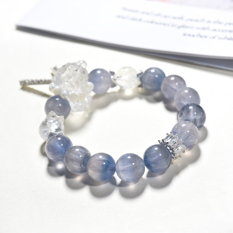 Natural brushed fluorite bracelet, white crystal bear bracelet.