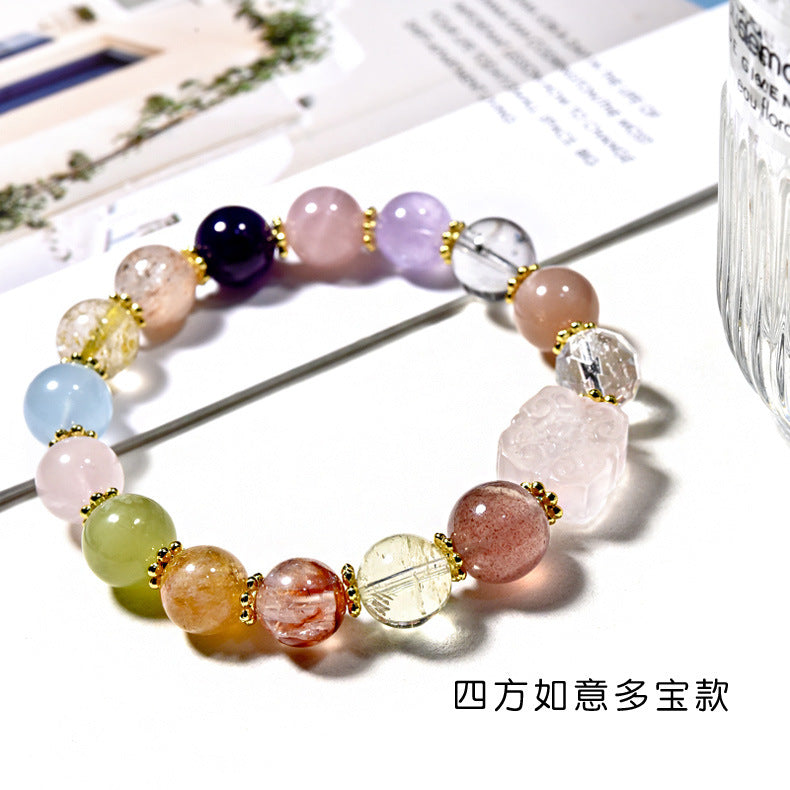 Ruyi Sugar Cube Duobao Powder Crystal Beaded Bracelet Women's Fashion High-end Aquamarine Bracelet