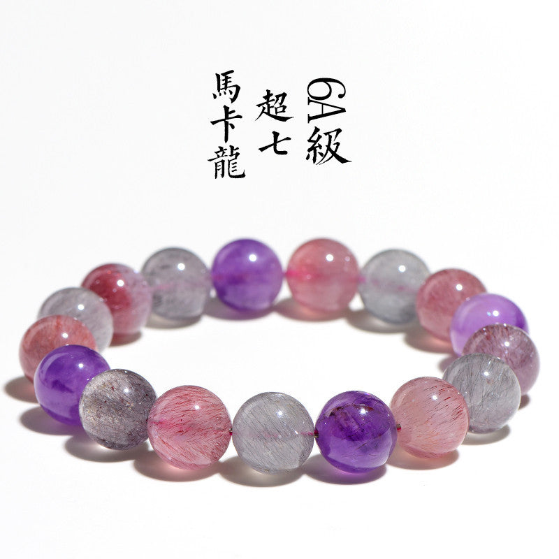 Natural 6A Macaron Super Seven Hair Crystal Round Bead Bracelet
