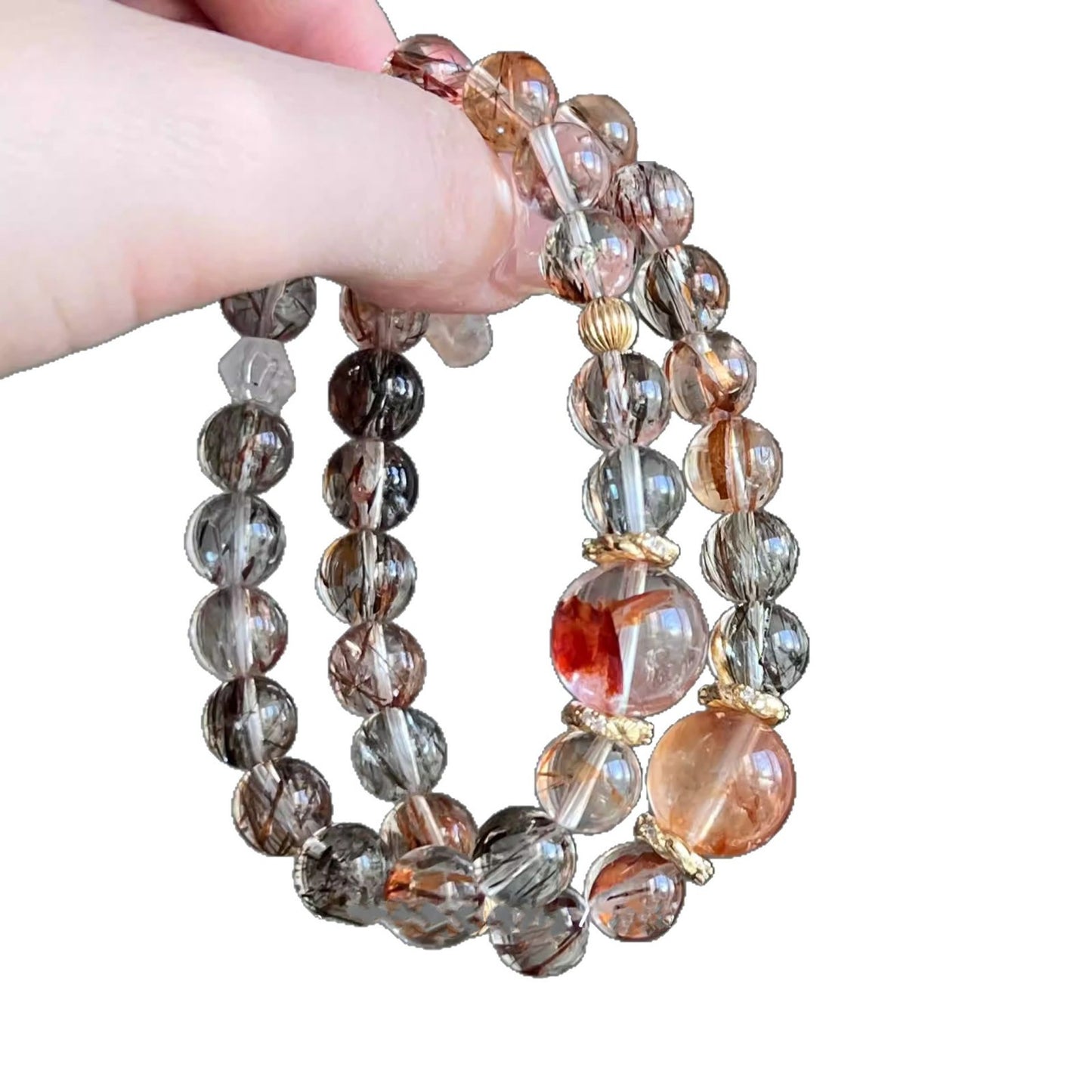 Natural black gold super seven red glue flower bracelet, gold-wrapped crystal bracelet, women's niche design jewelry.
