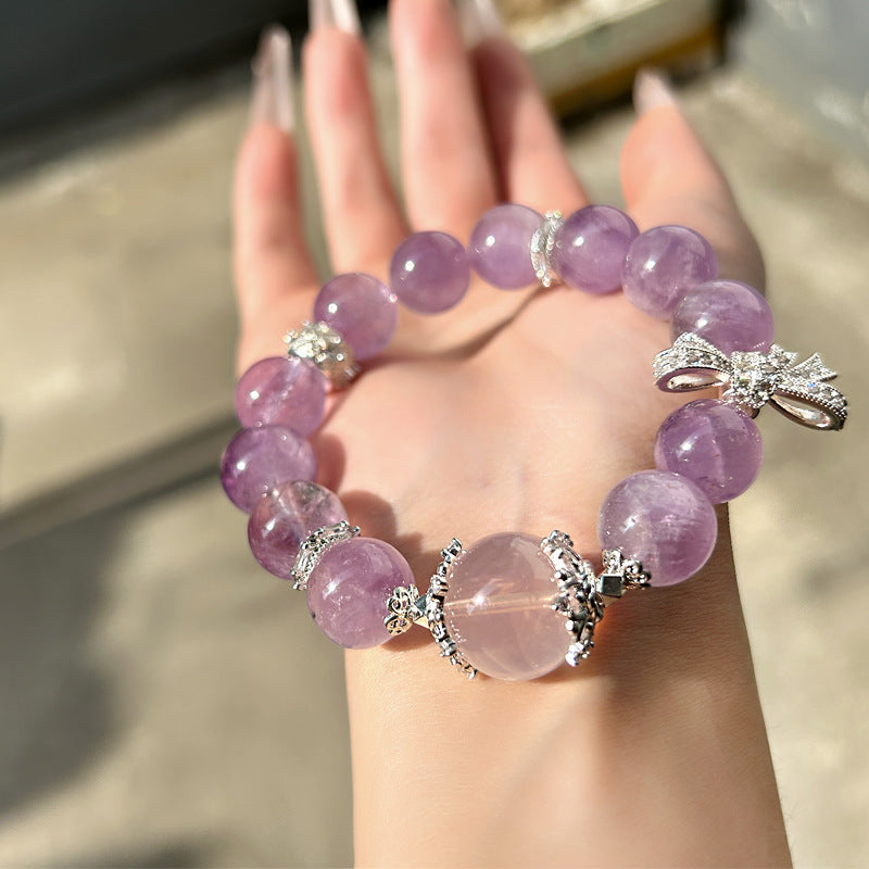 Natural lavender amethyst fashion original bracelet color retention slightly inlaid bow women's bracelet.