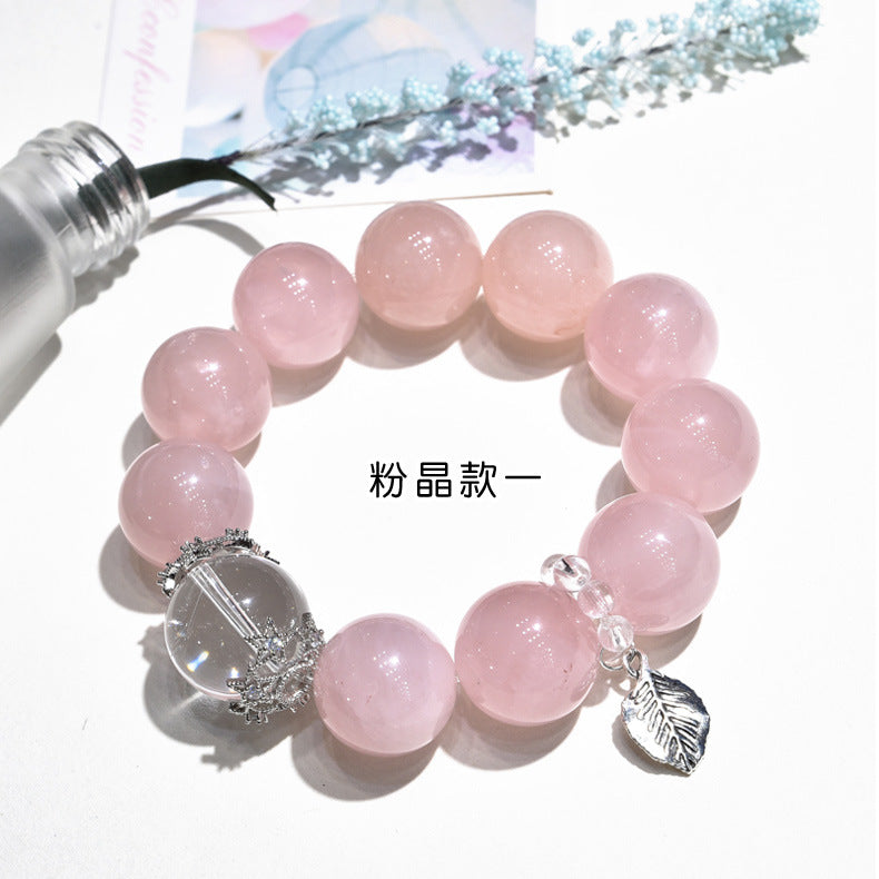 Natural powder crystal bracelet, simple white crystal single ring bracelet.