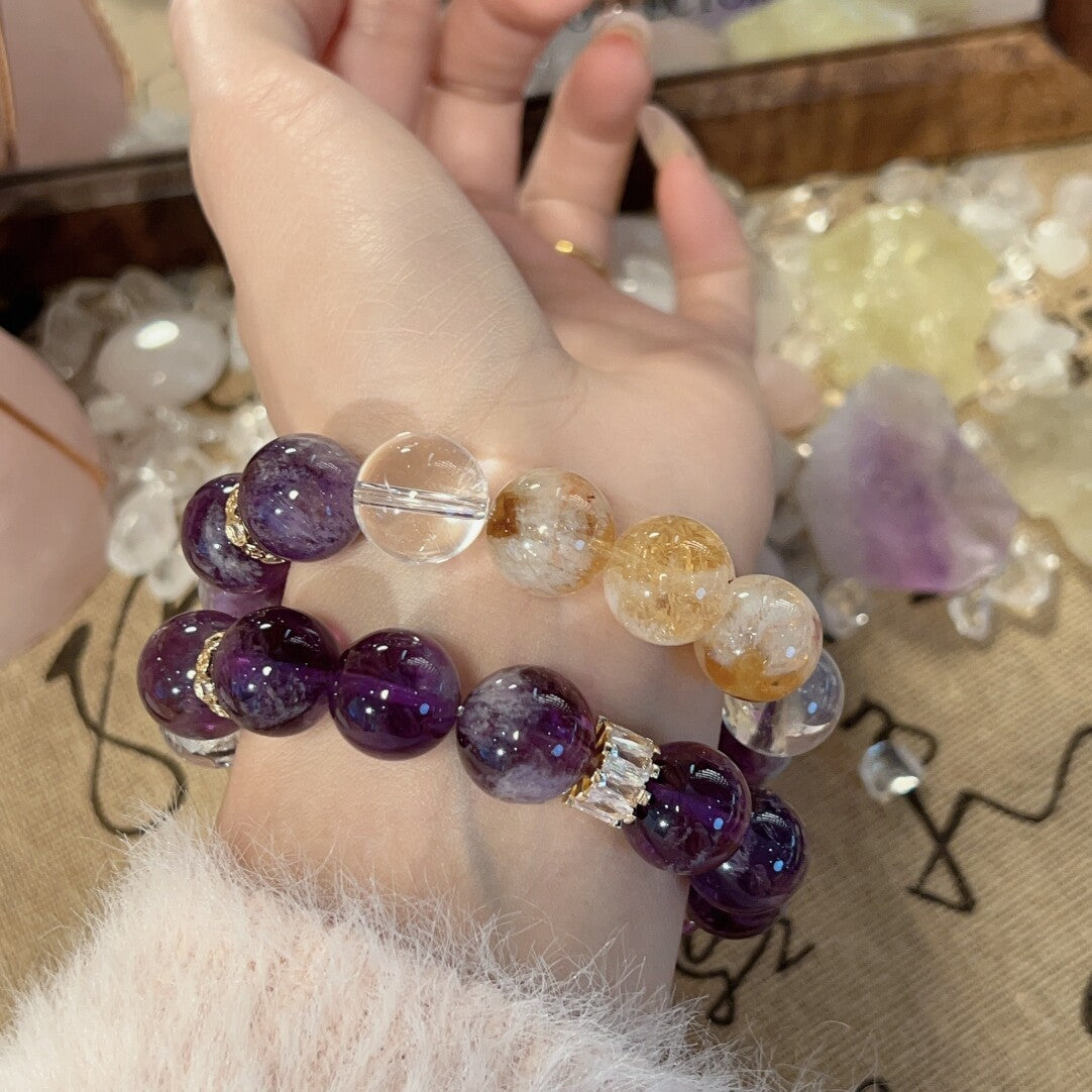 Good luck ashore amethyst bracelet, girls' natural yellow tower crystal bracelet, light luxury high-end crystal jewelry.
