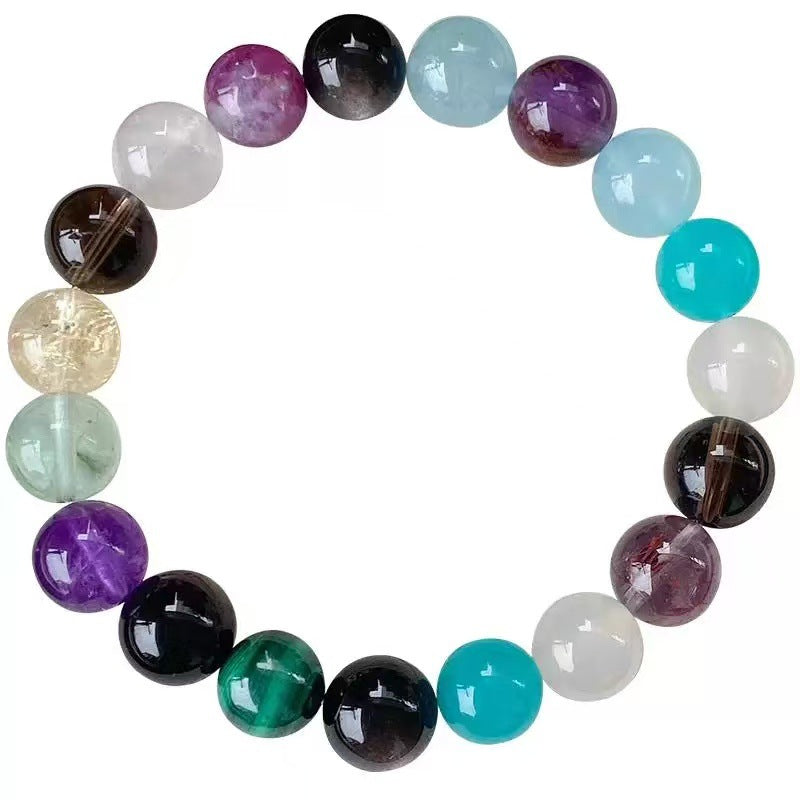 Natural multi-treasure crystal bracelet, amethyst moonstone green ghost aquamarine jewelry.