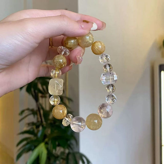 Natural citrine cut yellow hair crystal snow powder flower ghost exquisite bracelet fashion expensive jewelry