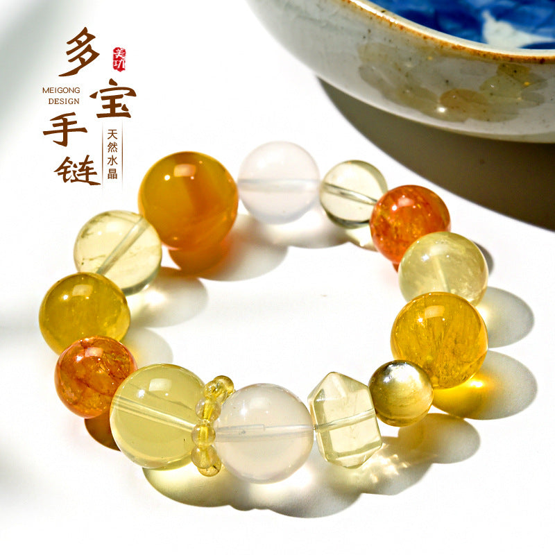 Lucky Duobao Crystal Bracelet Citrine Gold Lithium Xanthate Flower Milk White Crystal Natural Crystal