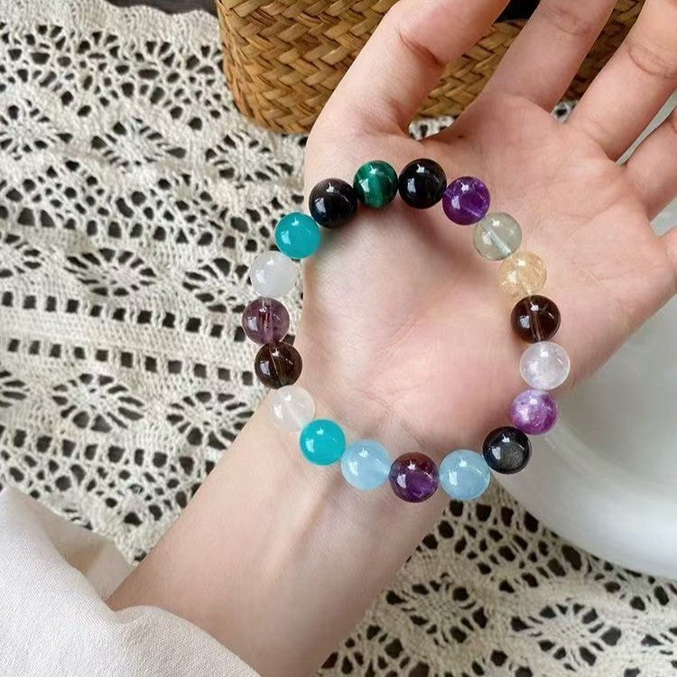 Natural multi-treasure crystal bracelet, amethyst moonstone green ghost aquamarine jewelry.