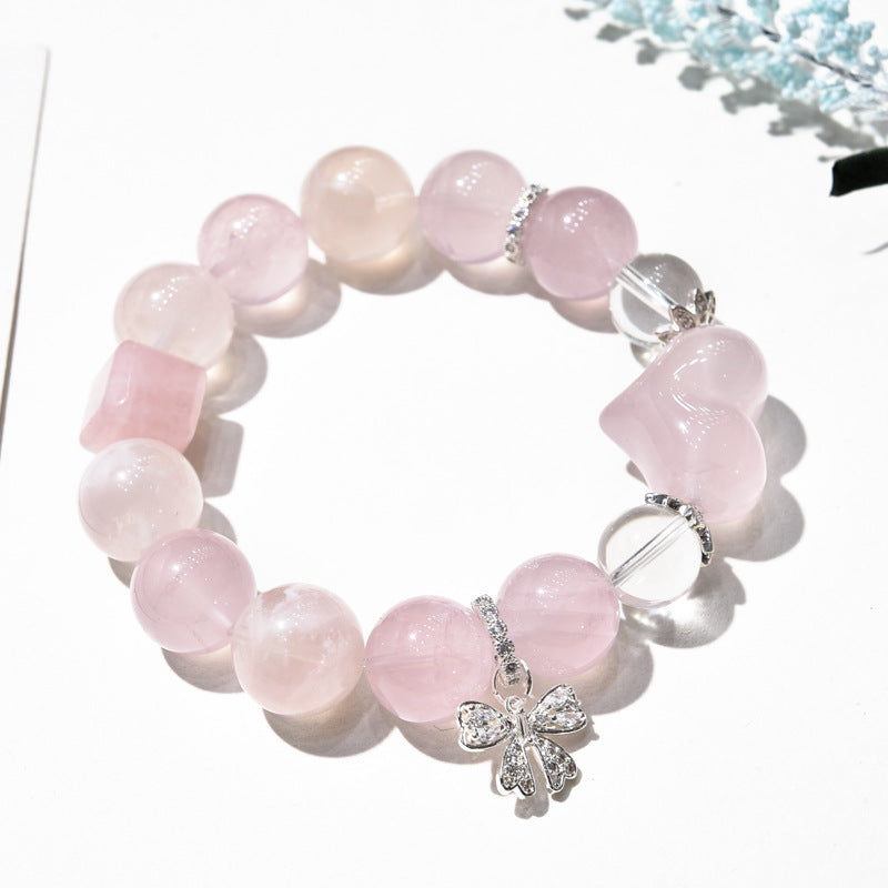 Natural original design pink crystal bracelet, snowflake ghost bracelet, love charm peach blossom bracelet.
