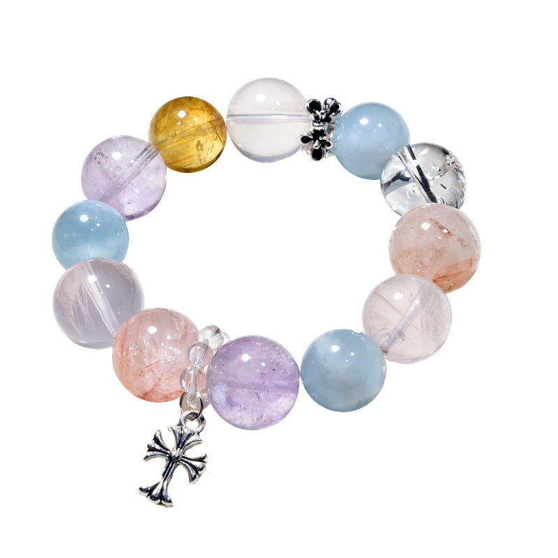 Natural powder crystal aquamarine amethyst bracelet Duobao bracelet.