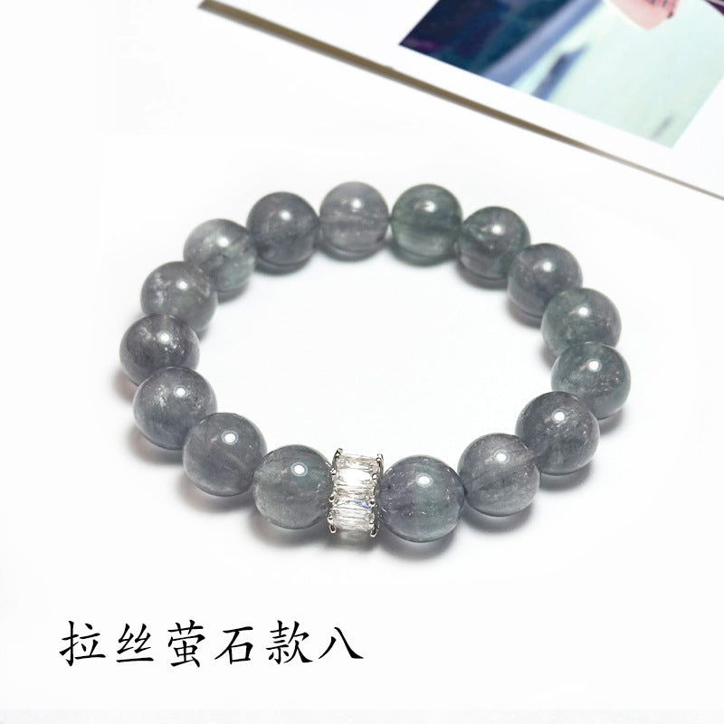 Natural brushed fluorite bracelet, blue light color fluorite crystal bracelet with micro-inlaid beads DIY fashion jewelry.