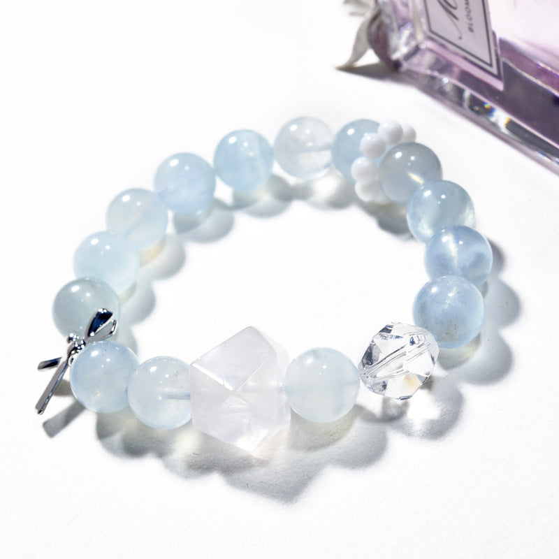 Natural aquamarine bracelet, milk white crystal with small fresh bracelet.