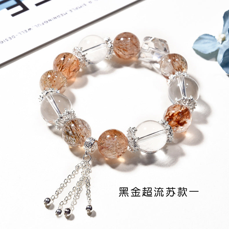 Black gold super seven bracelet get rich new design natural white crystal bracelet