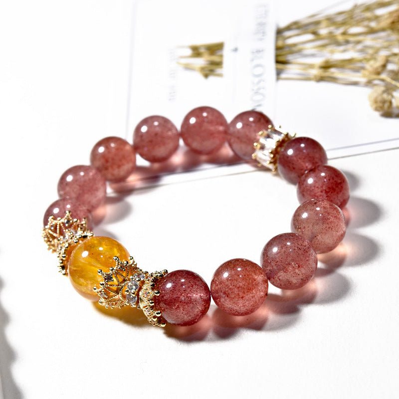 Natural strawberry crystal bracelet fashionable versatile yellow gum flower bracelet.