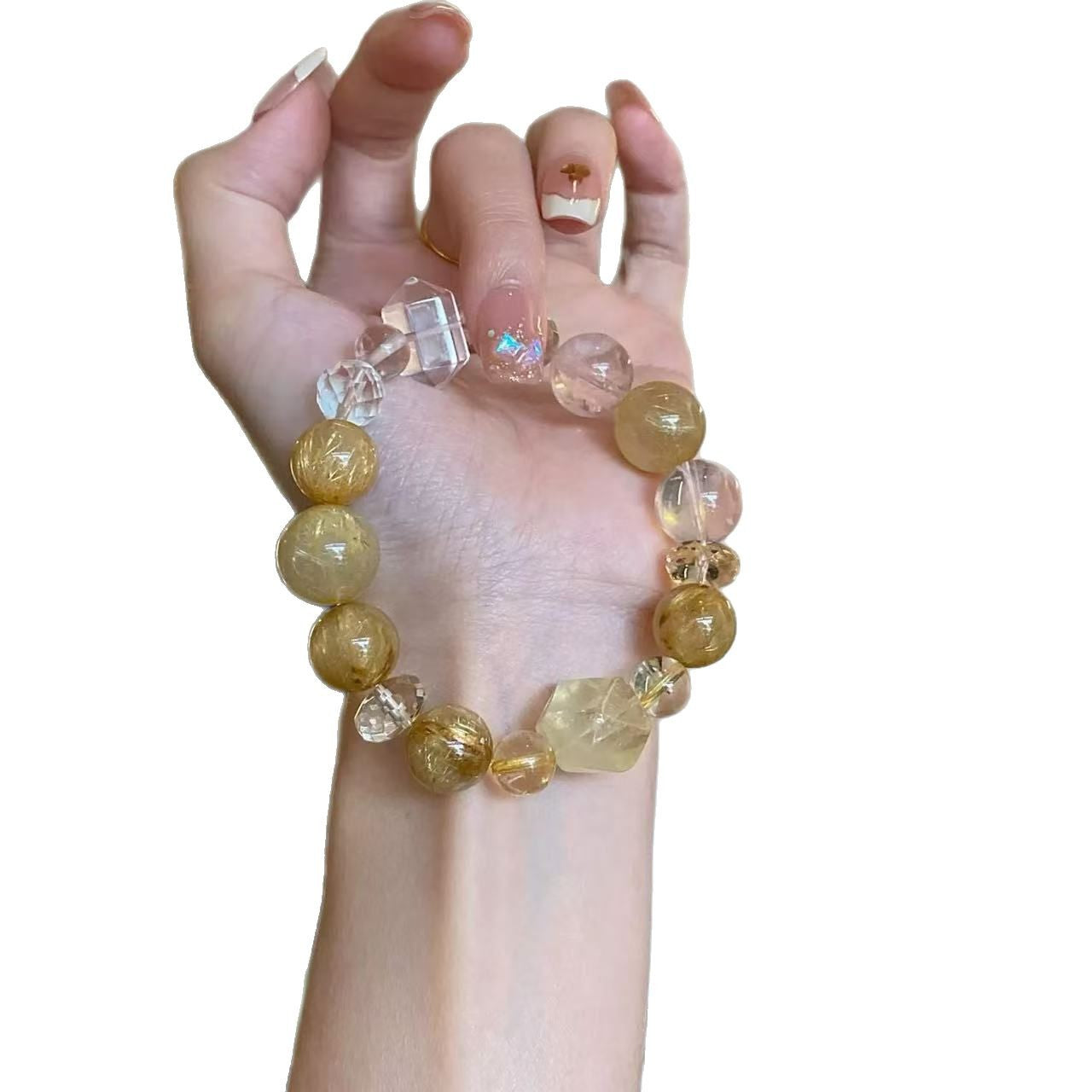 Natural citrine cut yellow hair crystal snow powder flower ghost exquisite bracelet fashion expensive jewelry
