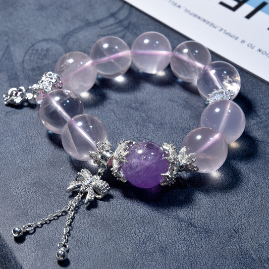 Natural powder crystal bracelet beads with micro-inlaid bow bracelet color retention accessories DIY