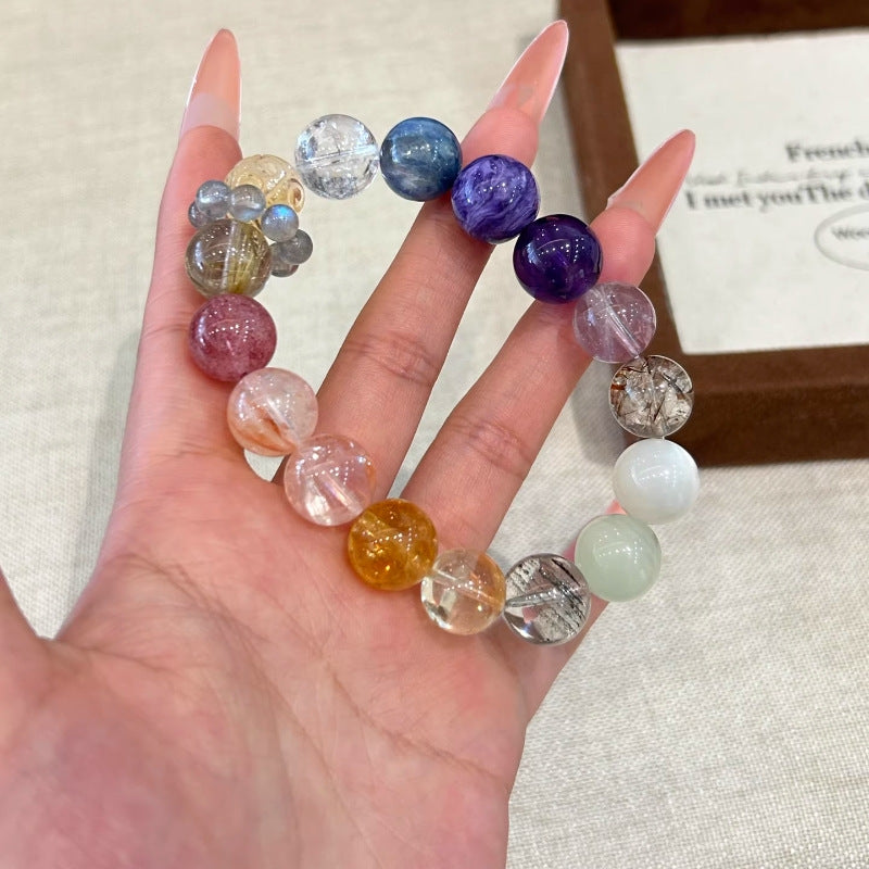 Natural crystal purple dragon crystal Duobao bracelet, citrine bracelet, amethyst gray moonlight transfer bead jewelry.