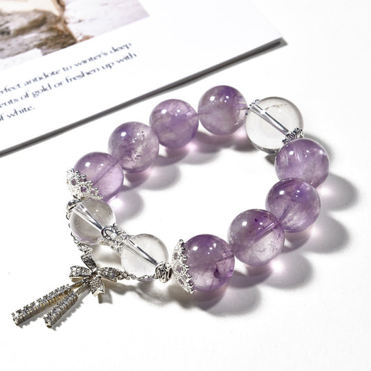 Natural amethyst bracelet micro-inlaid bow niche light luxury powder crystal aquamarine bracelet.