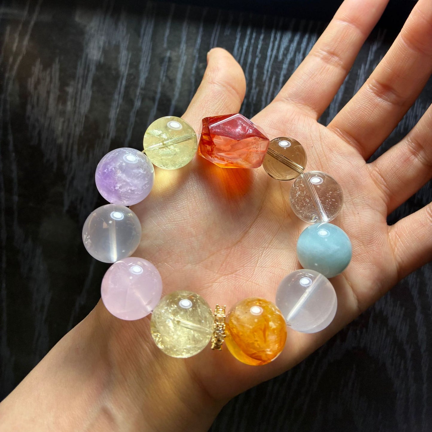 Natural crystal bracelet, large multi-treasure amethyst aquamarine red glue flower single circle bracelet.