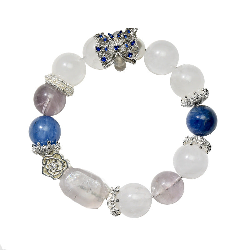 White Ghost Crystal Bracelet Micro-inlaid Butterfly Moonstone Running Ring Fashion Design Women's Bracelet