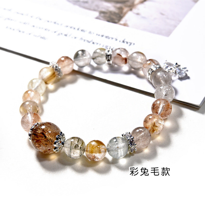 Natural color rabbit hair crystal beaded bracelet women's fashion high sense black gold super seven black hair crystal bracelet