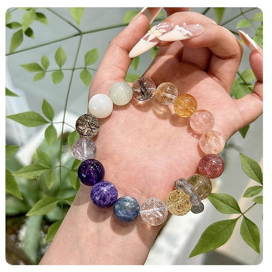 Natural crystal purple dragon crystal Duobao bracelet, citrine bracelet, amethyst gray moonlight transfer bead jewelry.