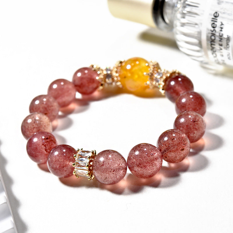 Natural strawberry crystal bracelet fashionable versatile yellow gum flower bracelet.