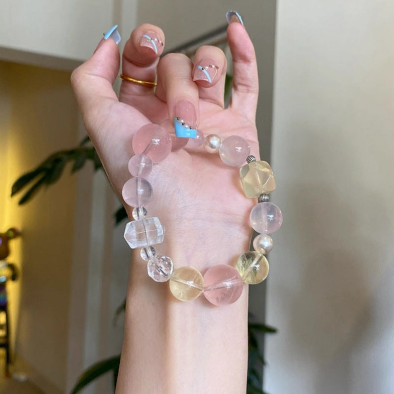 Natural powder crystal citrine nine-tailed fox bracelet female white crystal dragon turtle recruit peach blossom fortune transfer girlfriend bracelet