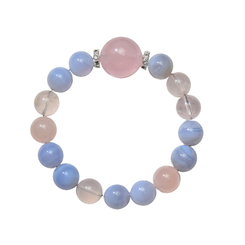 Natural pink crystal bracelet DIY handmade round bead natural blue agate crystal bracelet.