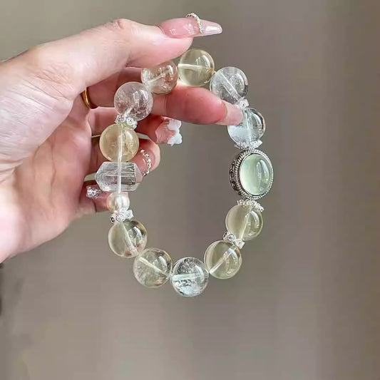 Natural chalcedony magic box citrine powder crystal green Asai bracelet stabilizes mood and confidence helps sleep lucky bracelet