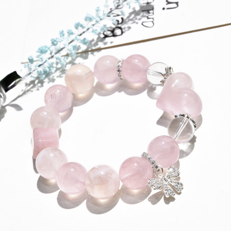Natural original design pink crystal bracelet, snowflake ghost bracelet, love charm peach blossom bracelet.