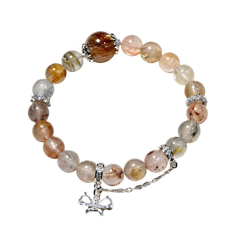 Natural color rabbit hair crystal beaded bracelet women's fashion high sense black gold super seven black hair crystal bracelet
