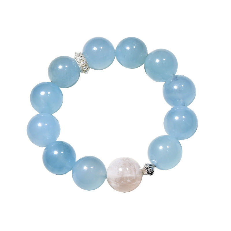 Aquamarine natural crystal bracelet women with pink snowflake ghost simple design high sense versatile fashion