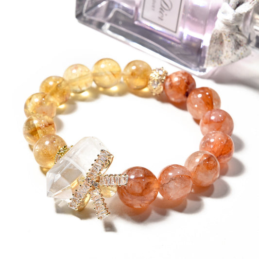 Crystal pillar yellow tower crystal bracelet, red glue flower bracelet, citrine bracelet.
