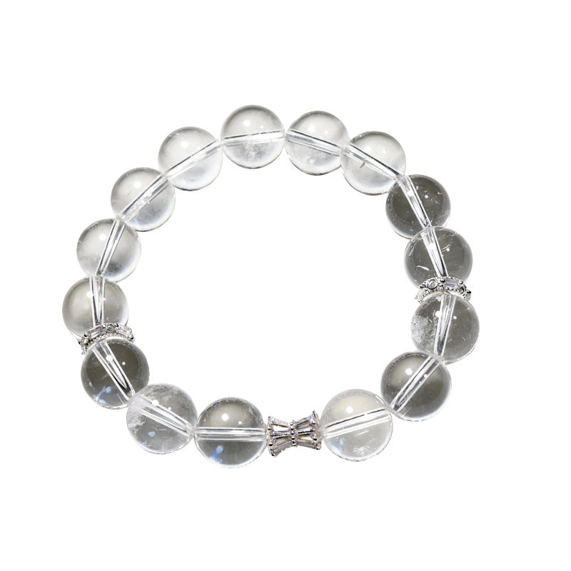 Natural white crystal bracelet, women's micro-inlaid zircon waist beads, almost pure body bracelet, plain circle, simple and clear white crystal bracelet.