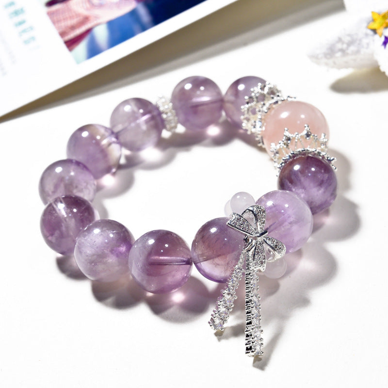Natural Purple Rabbit Hair Bracelet Light Luxury Lavender Crystal Bracelet