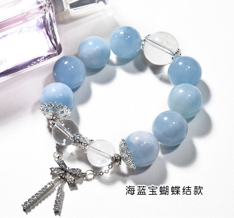 Natural amethyst bracelet micro-inlaid bow niche light luxury powder crystal aquamarine bracelet.