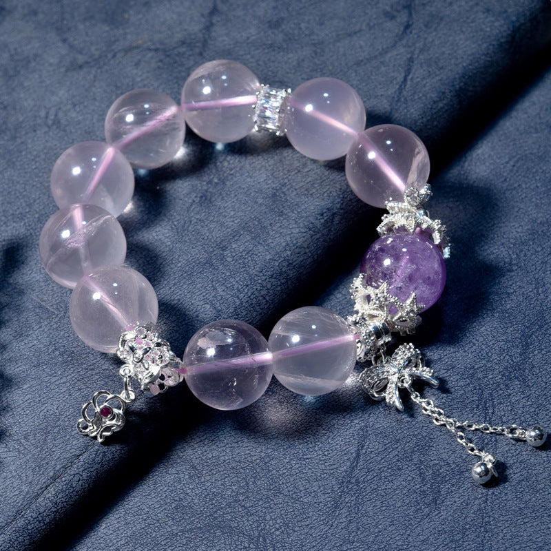 Natural powder crystal bracelet beads with micro-inlaid bow bracelet color retention accessories DIY