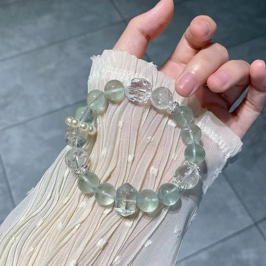 Natural Aquamarine Green Fluorite Green Asai Grey Moonstone Silver Obsidian White Ghost Purple Asai Bracelet Delicate Bracelet
