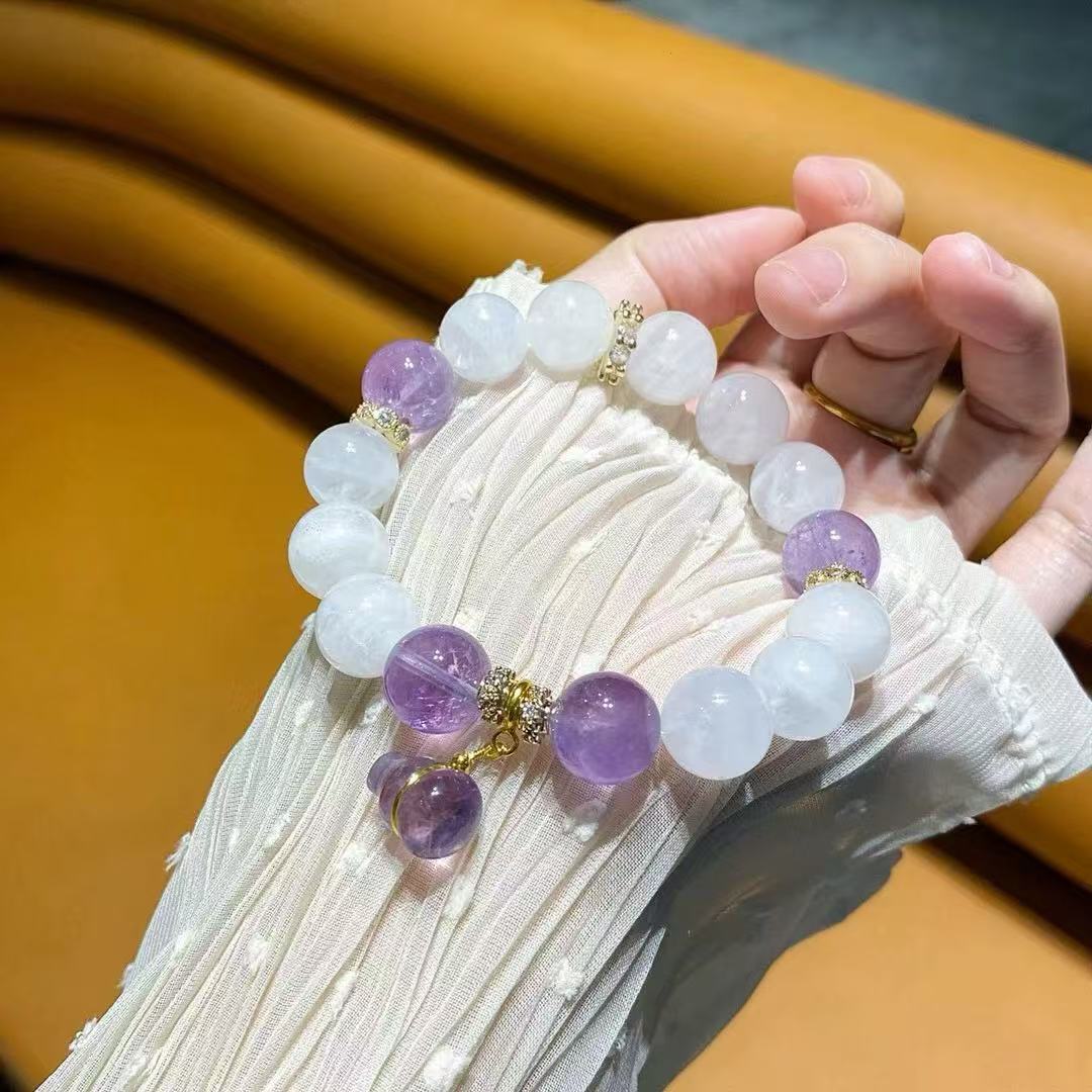 Natural Aquamarine Green Fluorite Green Asai Grey Moonstone Silver Obsidian White Ghost Purple Asai Bracelet Delicate Bracelet