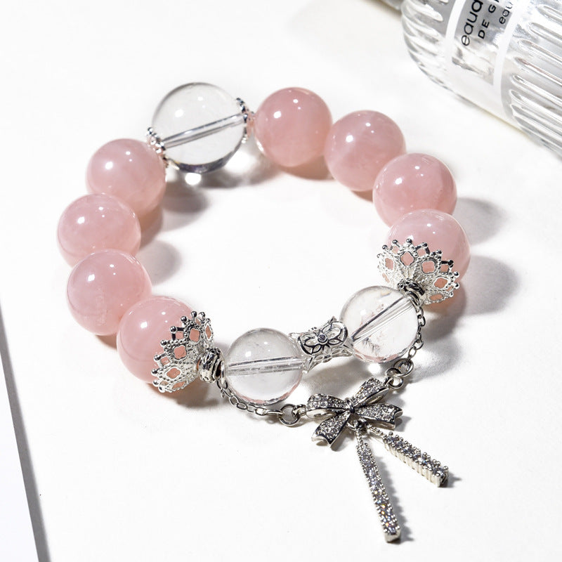 Natural amethyst bracelet micro-inlaid bow niche light luxury powder crystal aquamarine bracelet.