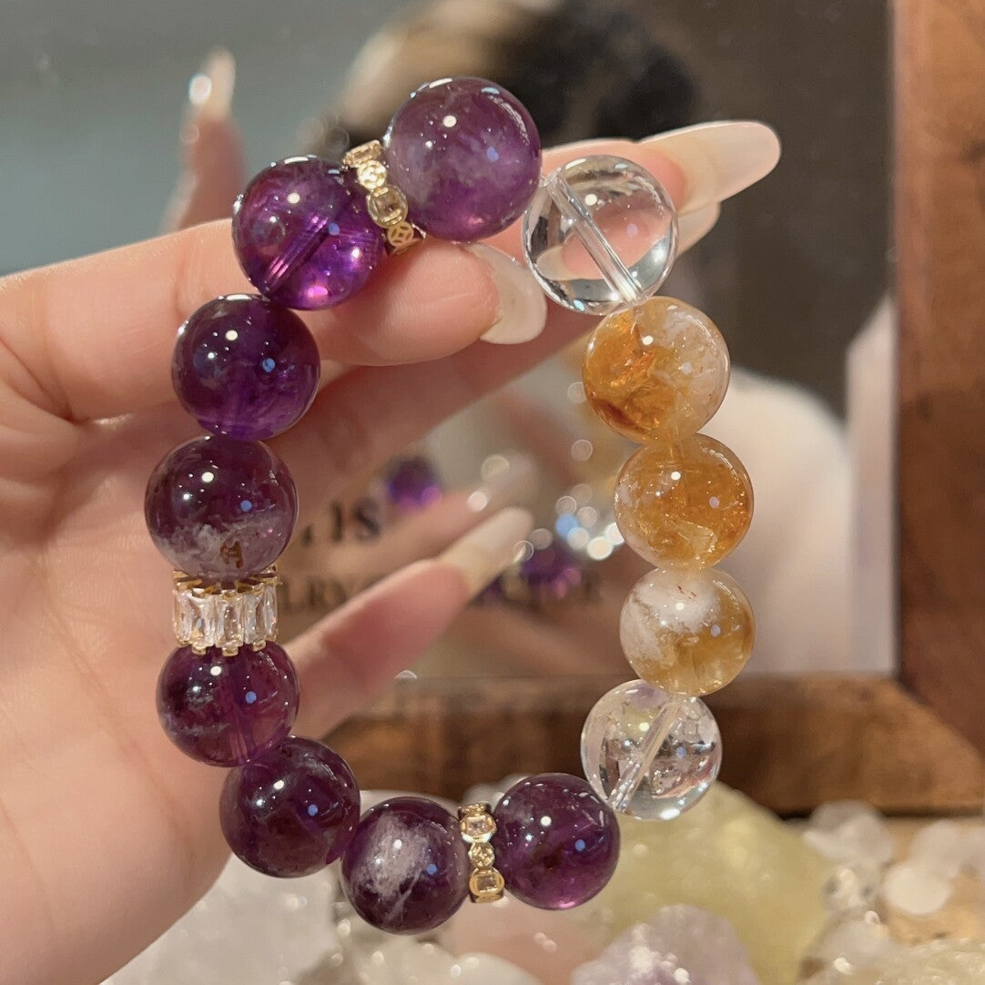Good luck ashore amethyst bracelet, girls' natural yellow tower crystal bracelet, light luxury high-end crystal jewelry.
