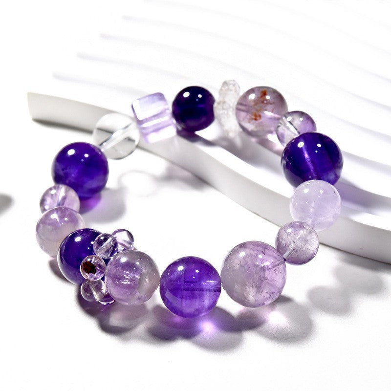 Natural powder crystal aquamarine amethyst bracelet Duobao bracelet.