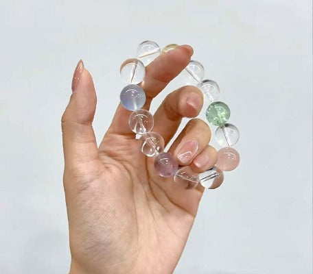 Natural Duobao Crystal Bracelet Aquamarine Dopamine Color Crystal Beaded Clear White Crystal Amethyst Bracelet